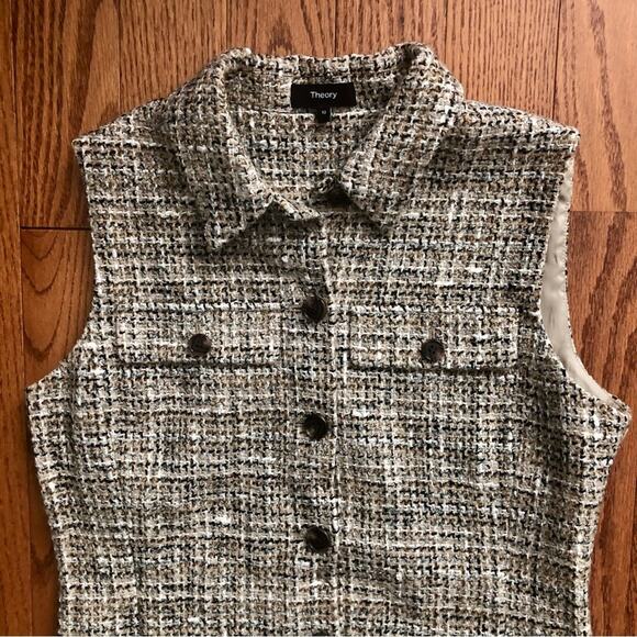 Theory Tweed Sleeveless Minidress Neutral Cream Tan Women’s Size 10 NWOT - Picture 4 of 14